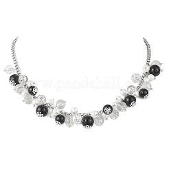 Круглые стеклянные бусины нагрудник 304 нержавеющая сталь цепочка роло ожерелья&nbsp;NJEW-JN05359-03