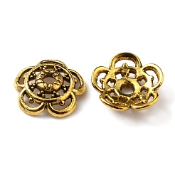 チベット風合金ビーズキャップ  5花びら  花  アンティーク黄金  10x3mm  穴：1.6mm&nbsp;FIND-WH0116-07B-AG