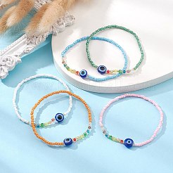 Эластичный браслет из смолы и стеклянных бусин от сглаза BJEW-JB09491