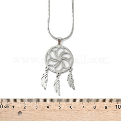 Ожерелья из цветочной плетеной сетки/паутинки из нержавеющей стали Bohemian 201 с подвесками в виде перьев NJEW-P327-07P-B