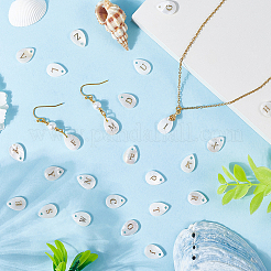 26 шт. 26 стиля подвески-слезинки из натуральной ракушки с золотистыми металлическими буквами&nbsp;SHEL-SC0001-93