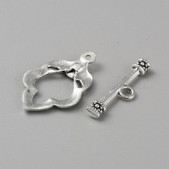 チベット風合金マンテル  花  アンティークシルバー  リング：約27x17.5x2.5mm  穴：1.6ミリメートル;バー：7x24.5x3ミリメートル  穴：2mm&nbsp;FIND-WH0110-997B-AS
