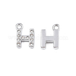 304ステンレススチールチャーム  クリスタルラインストーン付き  文字L  文字.h  10~10.5x2~8x2mm  穴：1.2mm&nbsp;STAS-N095-137H