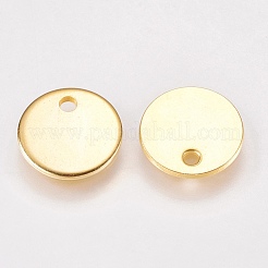 ステンレススチールチャーム202個  空白タグのスタンプ  フラットラウンド  ゴールドカラー  10x1mm  穴：1mm&nbsp;X-STAS-G173-09G