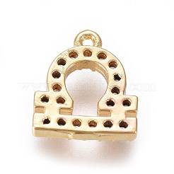 金メッキ真鍮マイクロパヴェキュービックジルコニアチャーム  十二星座  天秤座  9x8x1.7mm  穴：0.8mm&nbsp;X-ZIRC-L075-51G