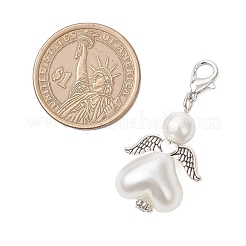 Подвеска в форме сердца ангела из стекла и АБС-пластика с имитацией жемчуга HJEW-JM03565-01