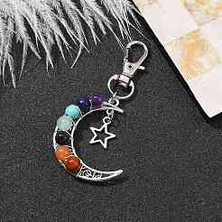 Colgante de luna de aleación y piedra mezclada sintética y natural de chakra envuelto en alambre&nbsp;HJEW-JM01576-01