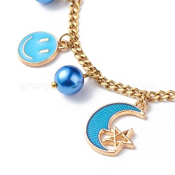 Bracelet à breloques en alliage émaillé et perles de verre avec chaînes en acier inoxydable 304 pour femme&nbsp;BJEW-JB08707-02
