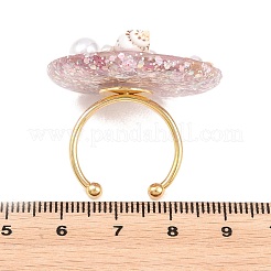 304ステンレス鋼樹脂製カフオープンリング  巻貝の形をしたヒトデ  アクリル、スパンコール、模造プラスチックパールを使用  ライラック  18mm&nbsp;RJEW-C167-02B