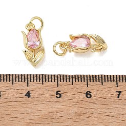 Ciondoli di San Valentino in ottone con micro pavé di zirconi rosa&nbsp;KK-T085-01G