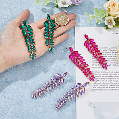 3 пара серег-кластеров в виде листьев со стразами двух цветов EJEW-FI0002-70