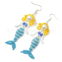 Pendientes colgantes de alambre de cobre con cuentas de vidrio&nbsp;EJEW-MZ00816-03