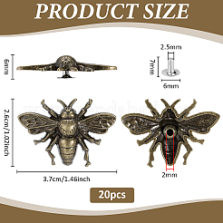 20 rivet décoratif en alliage de zinc en forme d'abeille&nbsp;FIND-PH0062-14AB
