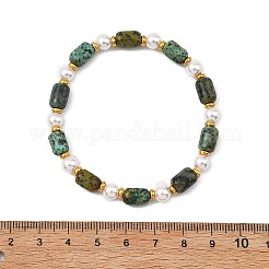 Natürliche Sonnenstein-/Erdbeerquarz-/afrikanische Türkis- (Jaspis-)/Bronzit-/Mookait-/Muschelperlen- und Messingperlen-Stretcharmbänder für Damen&nbsp;BJEW-JB13864