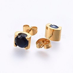 304ステンレススチールジュエリーセット  ペンダントネックレスやスタッドのピアス  キュービックジルコニア付き  ダークブルー  ゴールドカラー  17.71インチ（45cm）  7x6x4.5mm  ピン：0.8mm&nbsp;SJEW-H133-01G-C