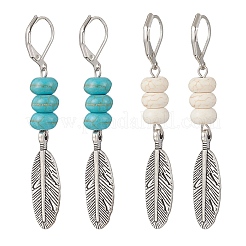 2 пара серег-колец из сплава в форме перьев EJEW-JE06713