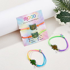 4шт. 4 браслета из сплава с кошачьими и динозавровыми звеньями и резиной BJEW-FI0001-55