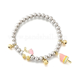Латунные эмалевые круглые бусины браслеты с подвесками для женщин BJEW-D317-11A-PG