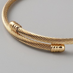 304ステンレススチールツイストラウンドカフバングル  トルク腕輪  ゴールドカラー  内径：2-1/8インチ（5.3cm）&nbsp;BJEW-WH0026-06G