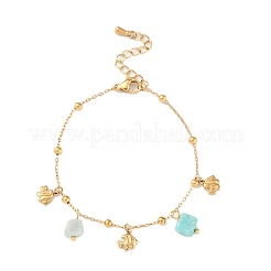 Летние пляжные самородки натуральный амазонит и ионное покрытие (IP) 304 браслеты с подвесками из нержавеющей стали для женщин и мужчин BJEW-P326-05F-G