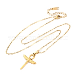 Крест анкх с крыльями кулон ожерелье из нержавеющей стали 304 NJEW-H059-08G