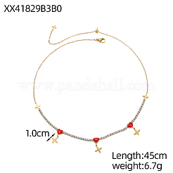 Halsketten mit Anhänger aus 304 Edelstahl mit Mikropflaster und Zirkonia&nbsp;STAS-OY015-48G
