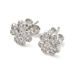 Серьги-гвоздики из латуни с микропаве из прозрачных кубических цирконий&nbsp;EJEW-F383-09P