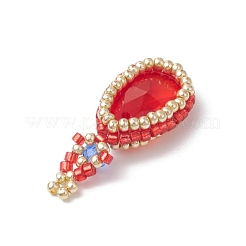 ガラスシードビーズペンダント  ティアドロップチャーム  レッド  32x13.5x6mm  穴：1.4mmと1mm&nbsp;PALLOY-MZ00419-01