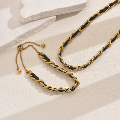 Стильный винтажный комплект из искусственной кожи и нержавеющей стали с цепочкой-лариатом и браслетом для женщин CT7814