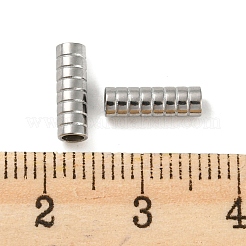 変色しない201ステンレススチールチューブビーズ  溝付き柱  ステンレス鋼色  10x3.2mm  穴：2mm.&nbsp;STAS-Z049-05P
