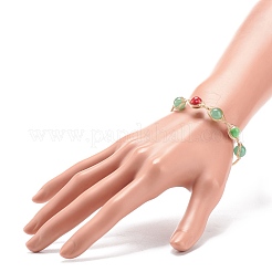 Bracelet manchette en aventurine verte naturelle et perles rondes en résine&nbsp;BJEW-JB08662