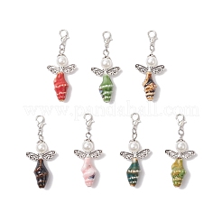 Подвеска в виде ангела из стеклянных жемчужин и керамики в виде раковины&nbsp;HJEW-JM03396