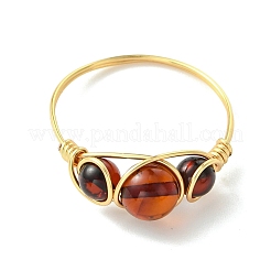 Fingerringe aus natürlichen Bernsteinperlen&nbsp;RJEW-JR01039-01