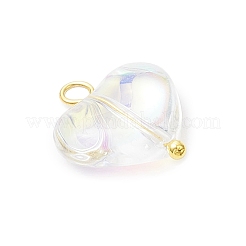 ガラスチャーム  ハート  真鍮のループ付き  プラチナ  17.5x15x6.5mm  穴：2.5mm&nbsp;PALLOY-JF04117-02