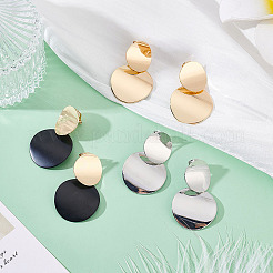 3 пара плоских круглых сережек-клипс из железного сплава двух цветов EJEW-ME0001-14