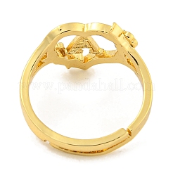 Anillos ajustables de latón chapado en forma de corazón con letras y flores para mujer&nbsp;RJEW-I105-05G-A