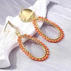 Серьги-гвоздики из латуни в виде каплевидной формы с подвесками EJEW-S261-04G