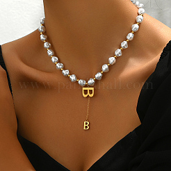Элегантные бусины-подвески из нержавеющей стали в форме буквы B с имитацией жемчуга для женщин PW1980