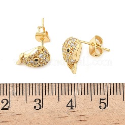 Серьги-гвоздики с прозрачными кубическими цирконами и микропаве из латуни для собак&nbsp;EJEW-Z144-01G