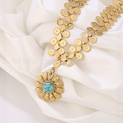 Женские ожерелья с подвеской в виде цветка из нержавеющей стали 304 с синтетической бирюзой&nbsp;FS-WGCCFBF-02