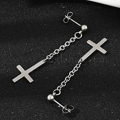 Перевернутый крест 201 серьги-гвоздики из нержавеющей стали EJEW-P314-01B-P