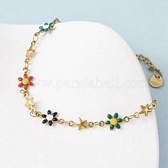 Браслеты из нержавеющей стали 304 с цветком и звездой для женщин BJEW-F524-06B-G