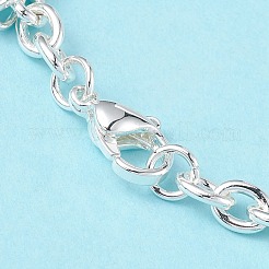 304ステンレススチールフラットラウンドチャームブレスレット、女性用アズキチェーン付き  銀  7-3/8インチ（18.7cm）&nbsp;BJEW-G669-25S