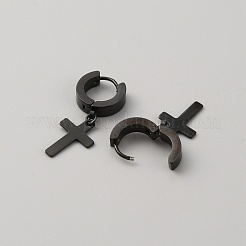 Серьги-кольца с крестом из нержавеющей стали 304 для женщин&nbsp;EJEW-WH0014-13EB