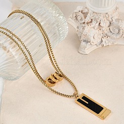 Ионное покрытие (ip) 304 нержавеющая сталь черная эмаль прямоугольная подвеска цепь ожерелья для женщин NJEW-M078-04