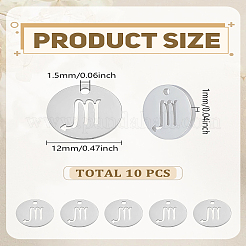 304ステンレススチールチャーム10個  星座/星座とフラットラウンド  蠍座  12x1mm  穴：1.5mm&nbsp;STAS-LP0003-19C