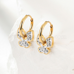 Серьги-кольца в форме бабочек со стразами из нержавеющей стали 201 BU9649