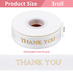 チロリアンテープ  ブーケを包むリボン  thank youの文字  ホワイト  5/8インチ（15mm）  約10.94ヤード（10m）/ロール&nbsp;OCOR-WH0108-10A