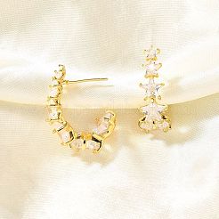 Серьги-гвоздики из латуни с микропаве и прозрачным кубическим цирконием&nbsp;EJEW-R018-02G