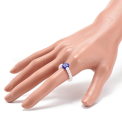 プラスチック製イミテーション パール & ミッレフィオーリ ガラス ビーズ フィンガー リング ブレスレット ネックレス  女性のためのジュエリーセット  ブルー  16.14インチ（41cm）  7-1/4インチ（18.5cm）  usサイズ7 3/4(17.9mm)&nbsp;SJEW-JS01239